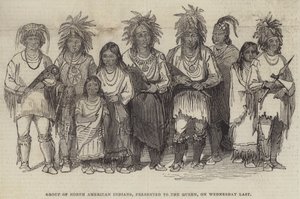 Groep Noord-Amerikaanse Indianen, gepresenteerd aan de Koningin, afgelopen woensdag door English School